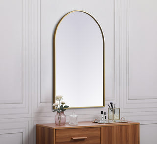 Metal Frame Arch Mirror 27x40 Inch in Brass