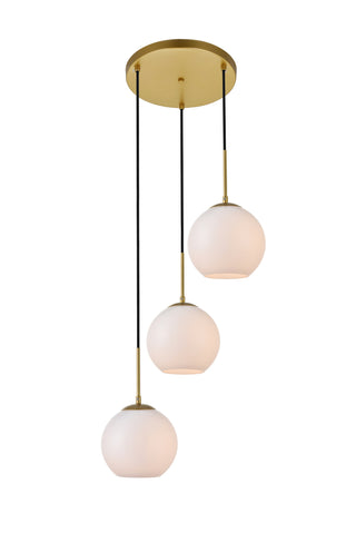 Baxter 3 Lights Brass Pendant With Frosted White Glass