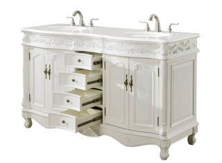 60 inch Double Bathroom vanity in Antique white with ivory white engineered marble