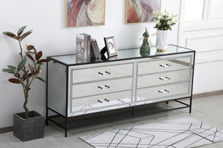 James 72 in. mirrored six drawer chest in black