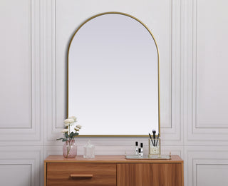 Metal Frame Arch Mirror 27x36 Inch in Brass