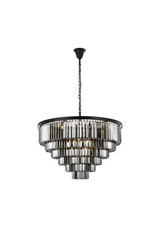 Sydney 33 light Matte Black Chandelier Silver Shade (Grey) Royal Cut Crystal