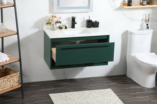 36 inch Single bathroom vanity in green with backsplash