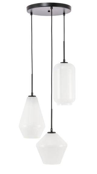 Gene 3 light Black and Frosted white glass pendant