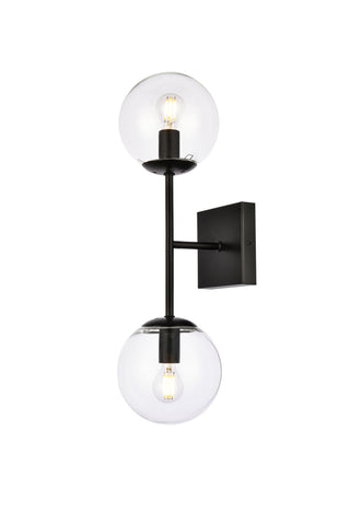 Neri 2 lights black and clear glass wall sconce