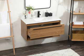 40 inch Single bathroom vanity in walnut brown with backsplash