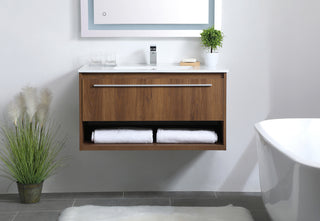 36 inch  Single Bathroom Floating Vanity in Walnut Brown