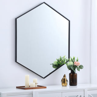 Metal frame hexagon mirror 38 inch in Black