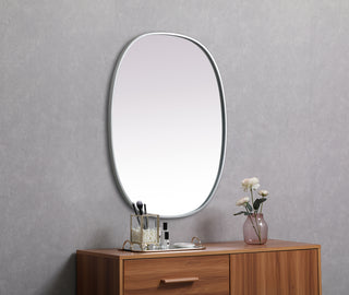 Metal Frame Oval Mirror 30x36 Inch in Silver