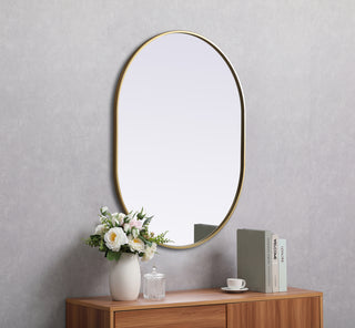 Metal Frame Oval Mirror 30x40 Inch in Brass