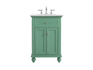 24 inch Single Bathroom vanity in vintage mint with ivory white engineered marble