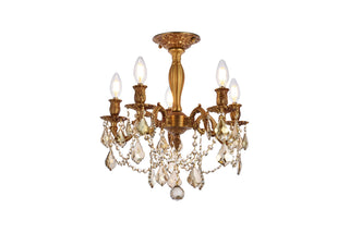 Rosalia 5 light French Gold Flush Mount Golden Teak (Smoky) Royal Cut Crystal