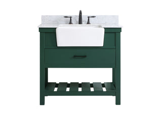 36 inch Single bathroom vanity in green with backsplash