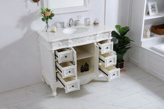 42 inch Single Bathroom vanity in antique white with ivory white engineered marble