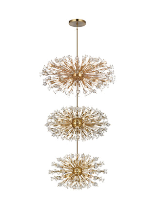 Vera 48 inch three tiers crystal starburst chandelier in satin gold