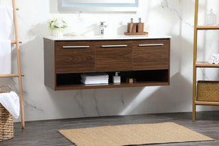 48 inch Single bathroom vanity in walnut with backsplash