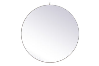 Metal frame round mirror with decorative hook 45 inch in silver