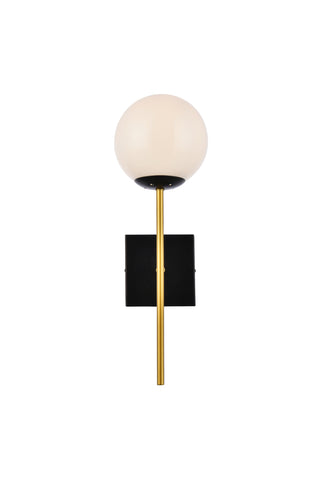 Neri 1 light black and brass and white glass wall sconce