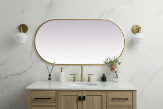 Metal Frame Oval Mirror 24x48 Inch in Brass