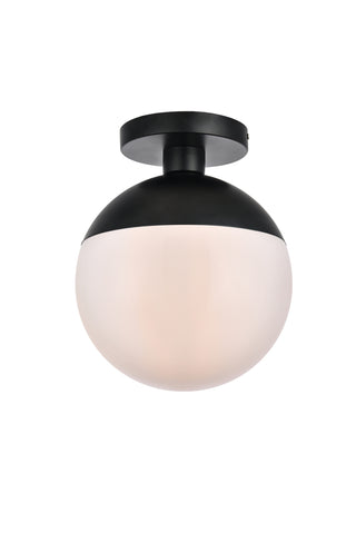 Eclipse 1 Light Black Flush Mount With Frosted White Glass