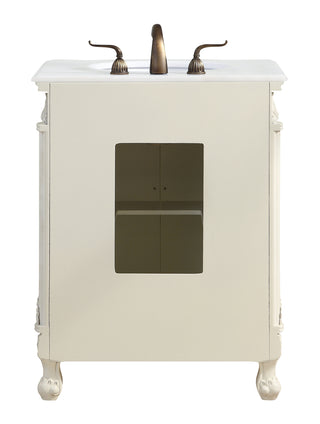 27 inch Single Bathroom vanity in Antique White with ivory white engineered marble