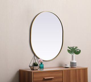 Metal Frame Oval Mirror 30x36 Inch in Brass