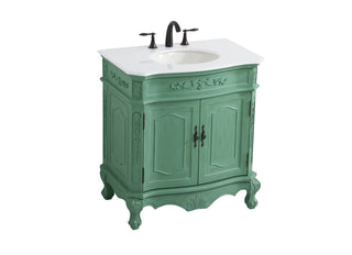 32 inch Single Bathroom vanity in vintage mint with ivory white engineered marble