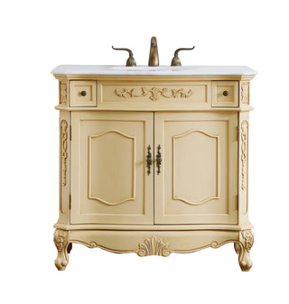 36 inch Single Bathroom vanity in light antique beige with ivory white engineered marble