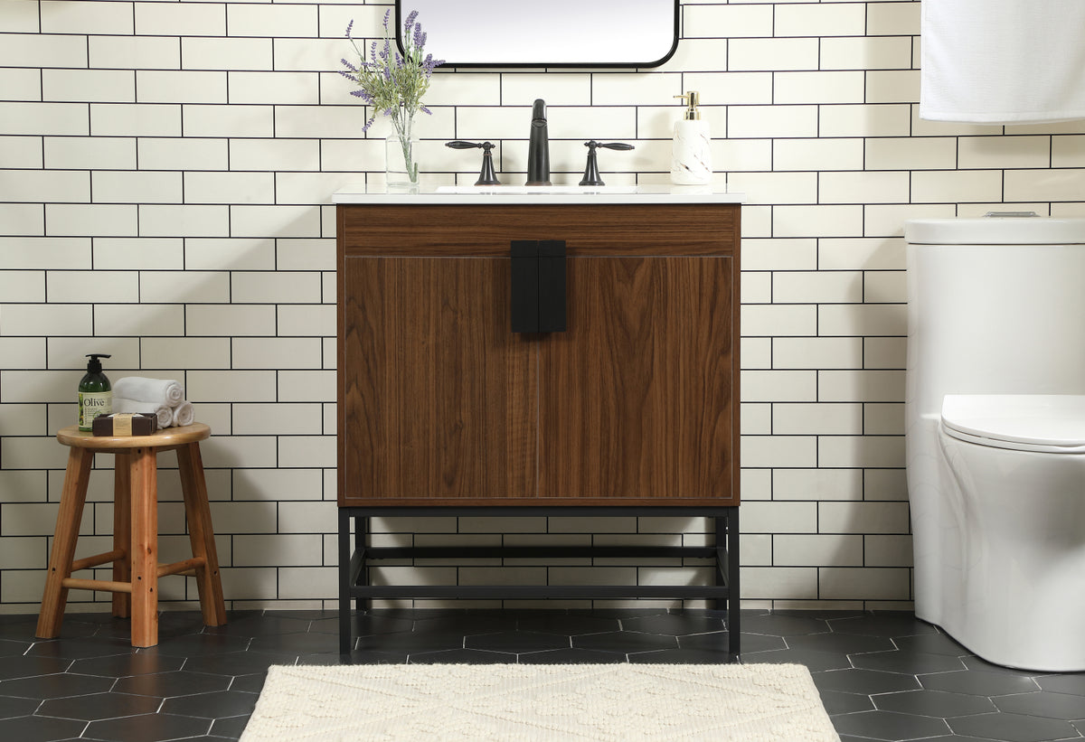 30 inch Single bathroom vanity in walnut