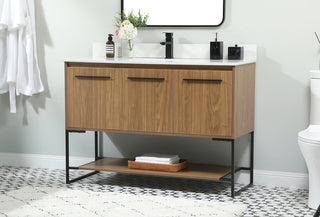 48 inch Single bathroom vanity in walnut brown with backsplash