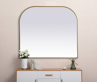 Metal Frame Arch Mirror 42x38 Inch in Brass