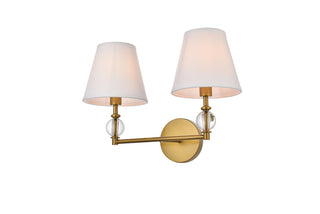 Bethany 2 lights bath sconce in brass with white fabric shade