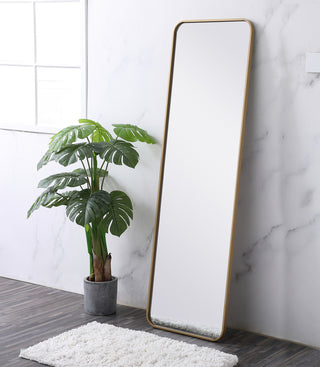 Soft corner metal rectangular mirror 18x60 inch in Brass