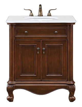 30 inch Single Bathroom vanity in Teak Color with ivory white engineered marble