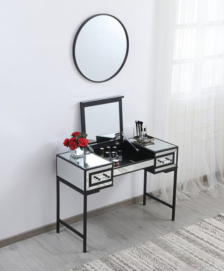 42 inch mirrored flip top vanity table in black