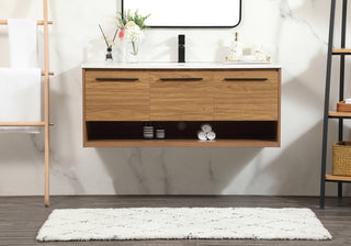 48 inch Single bathroom vanity in walnut brown with backsplash