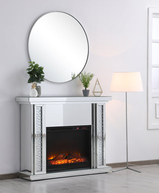 47.5 in. Crystal mirrored mantle with wood log insert fireplace