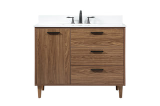 42 inch Single bathroom vanity in walnut brown with backsplash