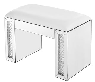 26 inch Crystal Vanity Leather stool in Clear Mirror Finish