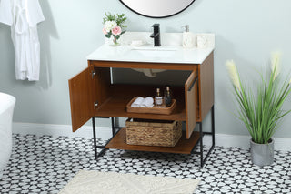 36 inch Single bathroom vanity in teak with backsplash