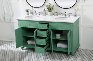 60 inch double Bathroom vanity in vintage mint with ivory white engineered marble