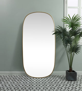 Metal Frame Oval Mirror 30x60 Inch in Brass