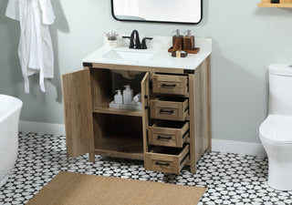 36 inch Single bathroom vanity in natural oak with backsplash