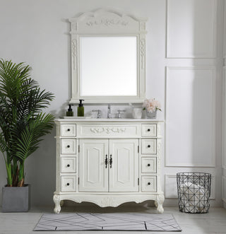 42 inch Single Bathroom vanity in Antique White with ivory white engineered marble