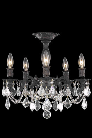 Rosalia 5 light Dark Bronze Flush Mount Clear Royal Cut Crystal