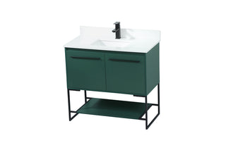 36 inch Single bathroom vanity in green with backsplash