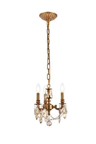 Lillie 3 light French Gold Pendant Golden Teak (Smoky) Royal Cut Crystal
