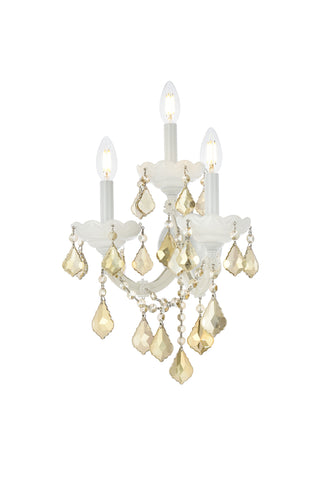 Maria Theresa 3 light white Wall Sconce Golden Teak (Smoky) Royal Cut Crystal