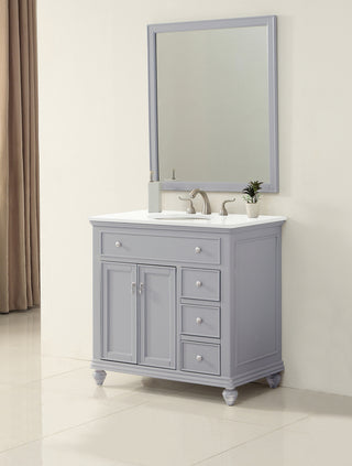 36 inch Single Bathroom vanity in Light Grey with ivory white engineered marble