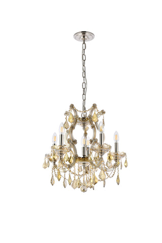 Maria Theresa 6 light Golden Teak Pendant Golden Teak (Smoky) Royal Cut Crystal